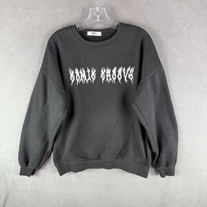 Metal Letter Sweatshirt Mens L? Skeleton Bones Halloween Black Long Sleeve STAIN